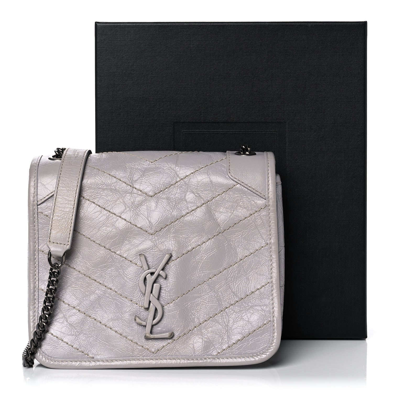Saint Laurent Crinkled Calfskin Matelasse Monogram Niki Chain Wallet Granite 12 of 12