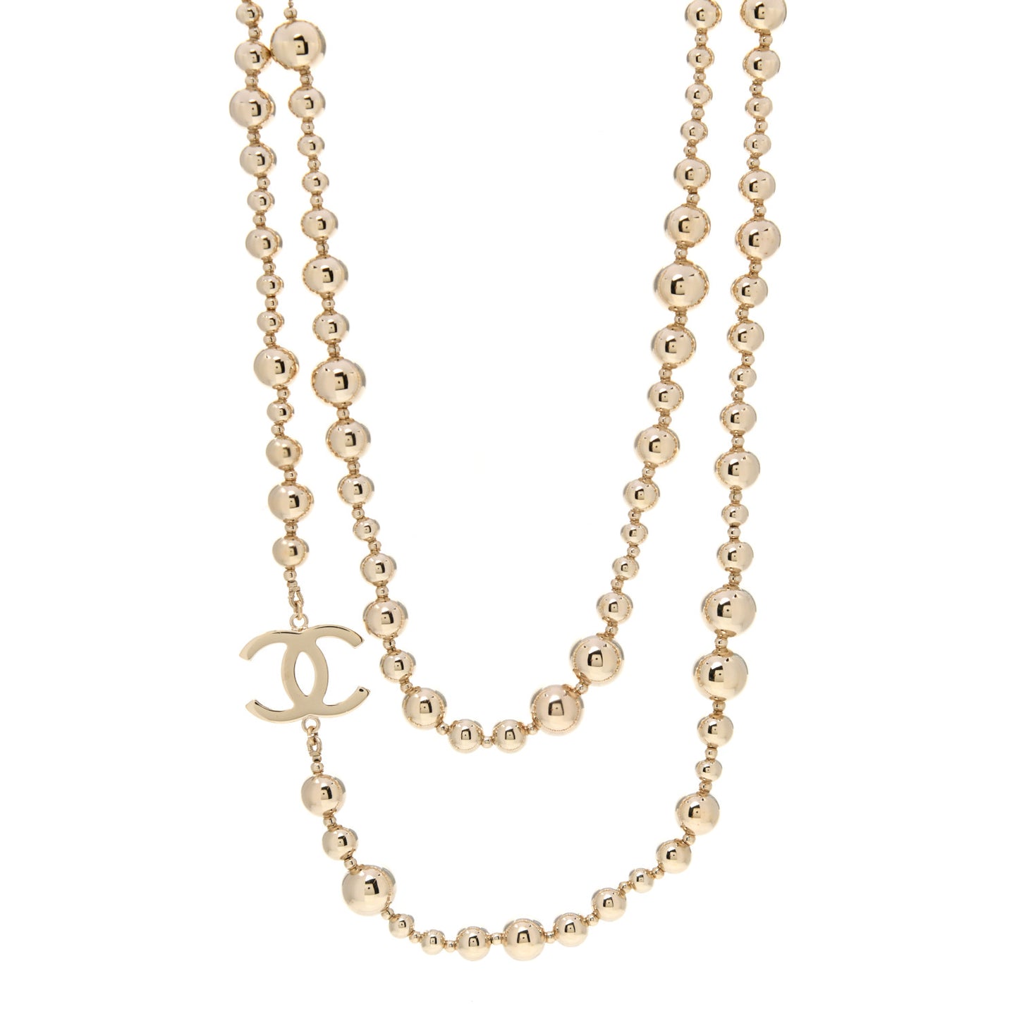 Metal Bead CC Long Necklace Gold