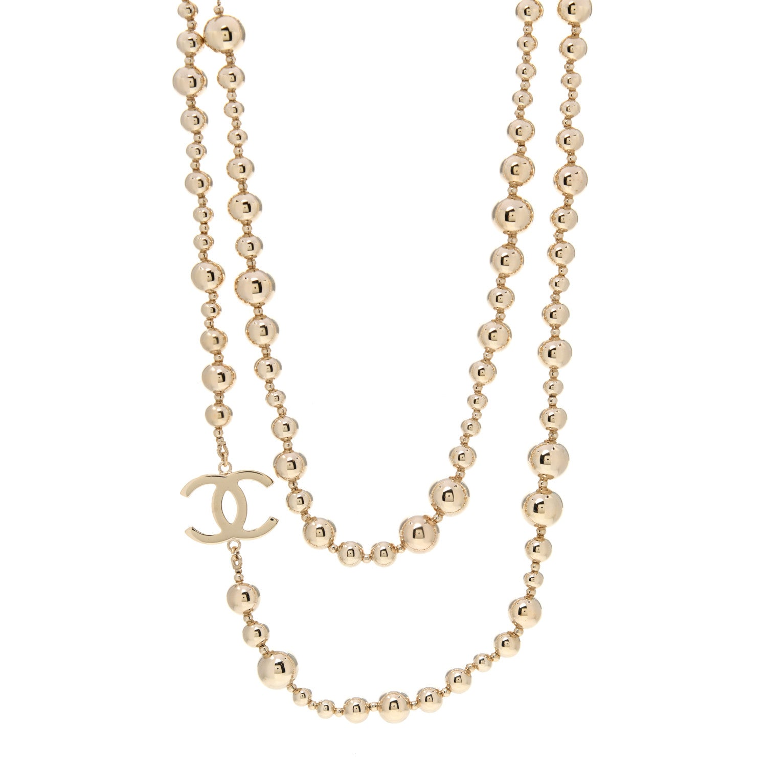 Chanel Metal Bead CC Long Necklace Gold 1 of 5