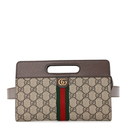 Gucci GG Supreme Monogram Textured Dollar Calfskin Web Ophidia Slip Handle Belt Bag 90 36 Beige Ebony New Acero 1 of 11