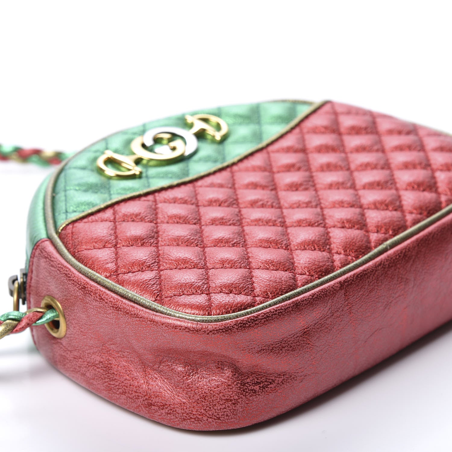 Gucci Laminated Nappa Trapuntata Mini Zumi Dome Shoulder Bag Rosso Jasmine Green Rame 6 of 10