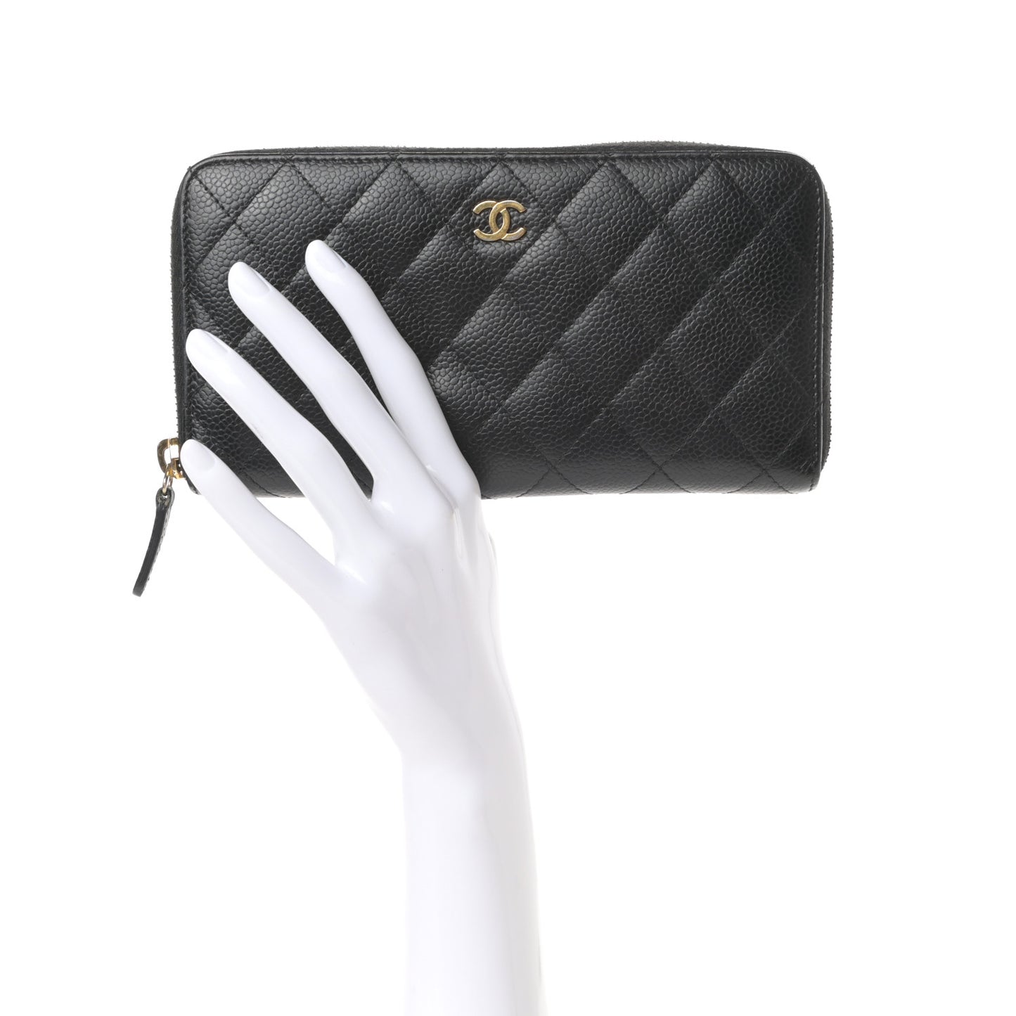 Caviar Quilted Large Gusset Zip Around Wallet Black