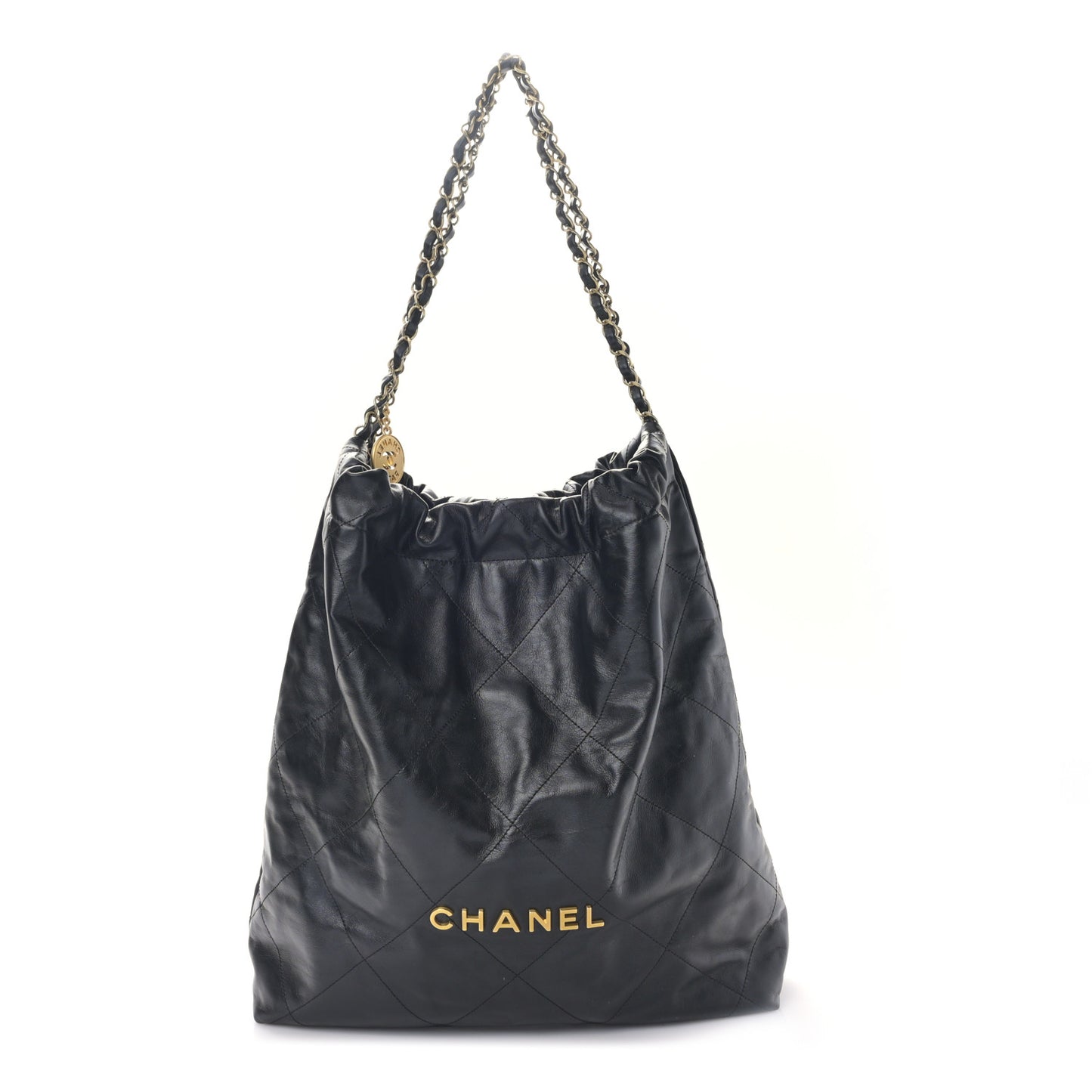 Shiny Calfskin Quilted Large Chanel 22 Black