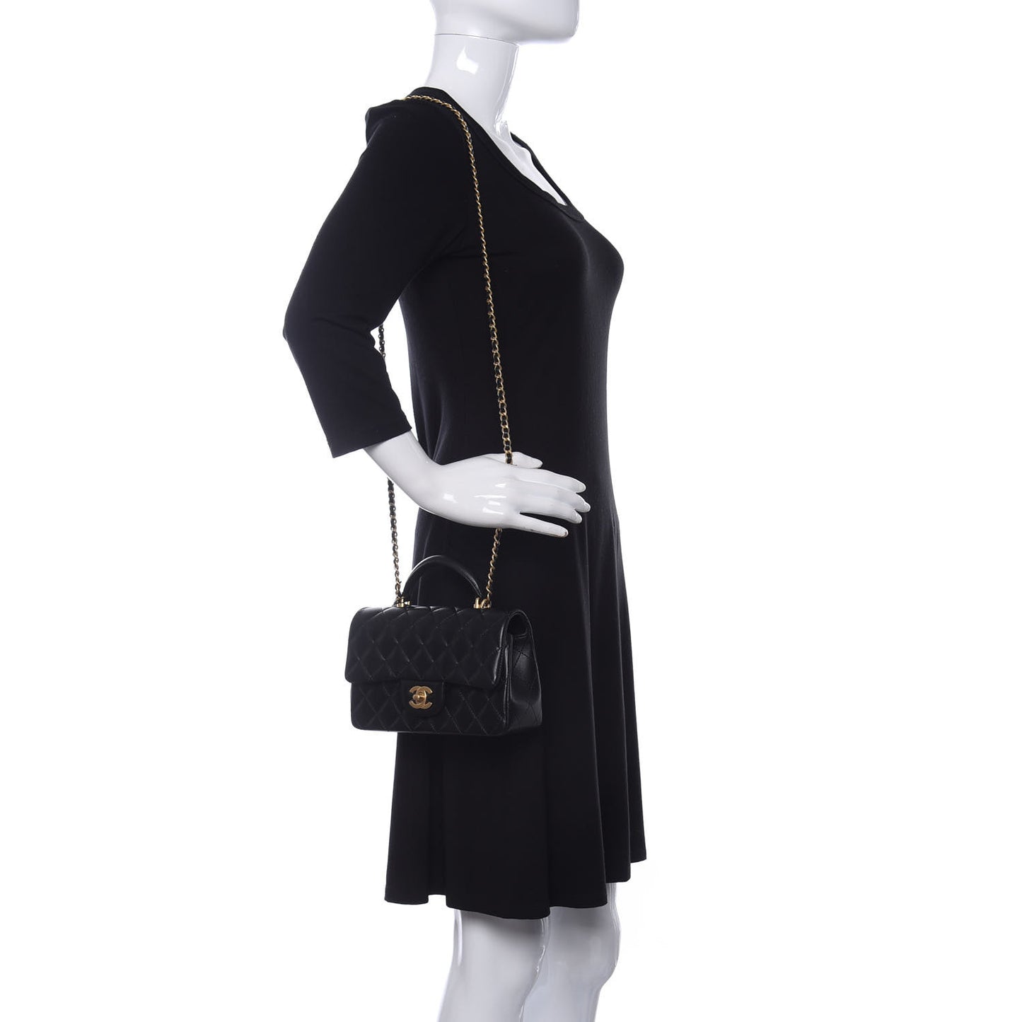 Lambskin Quilted Mini Top Handle Rectangular Flap Black