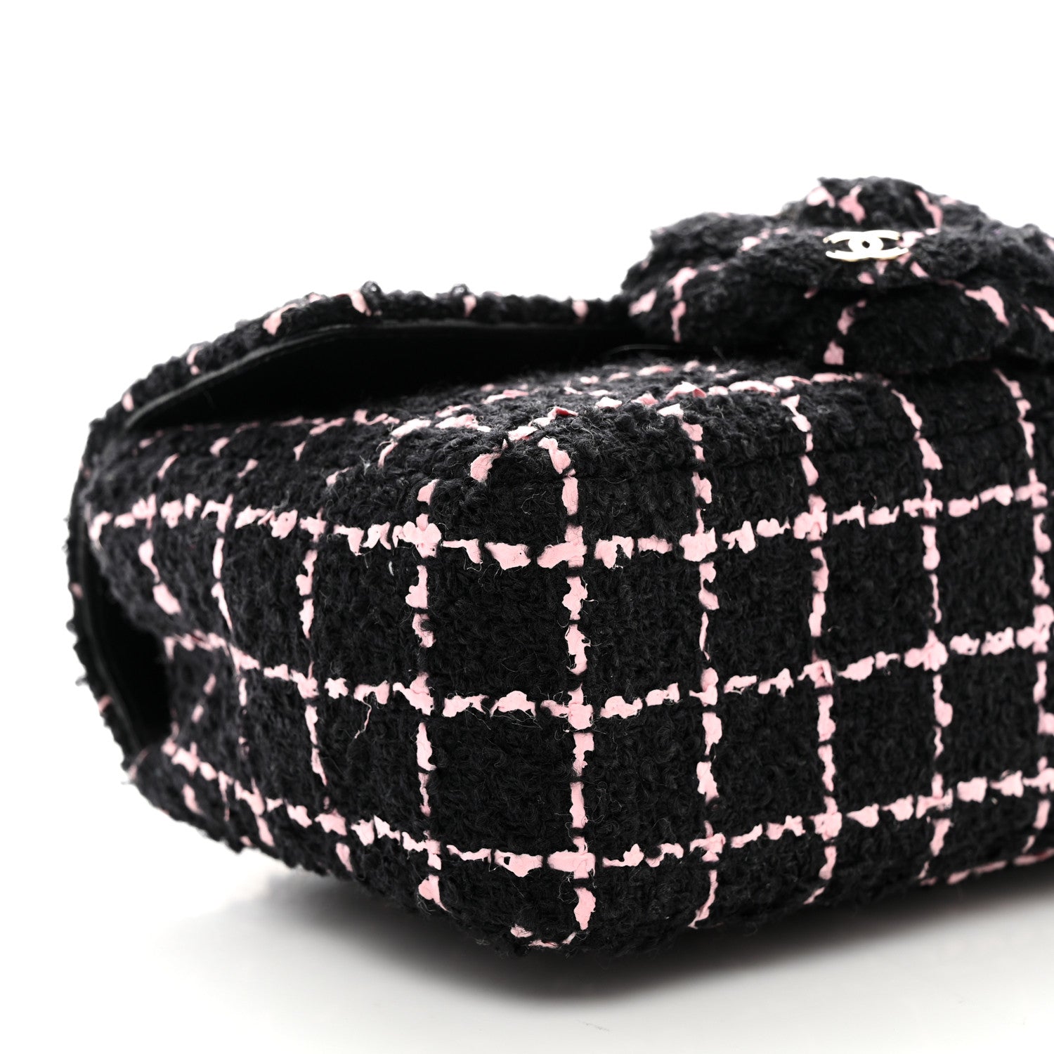 Chanel Tweed Quilted Small Camellia Flap Black Pink 9 of 10