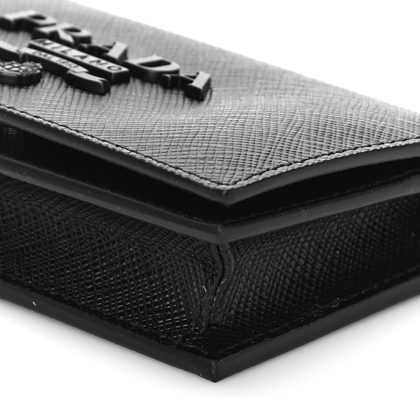 Saffiano Shine Monochrome Metal Business Card Holder Black
