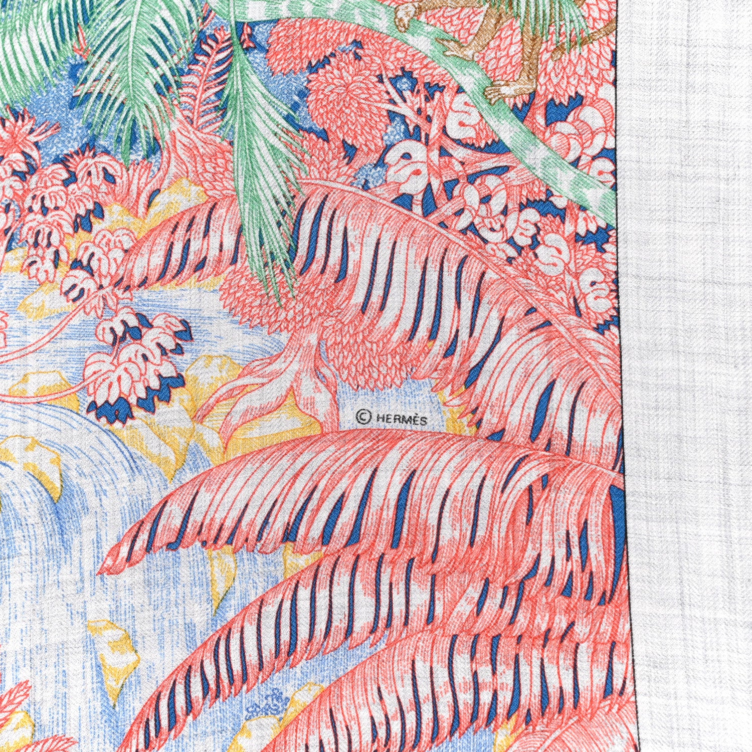 Hermes Cashmere Silk Splash Park Shawl 140 Gris Chine Rose Vert 4 of 6