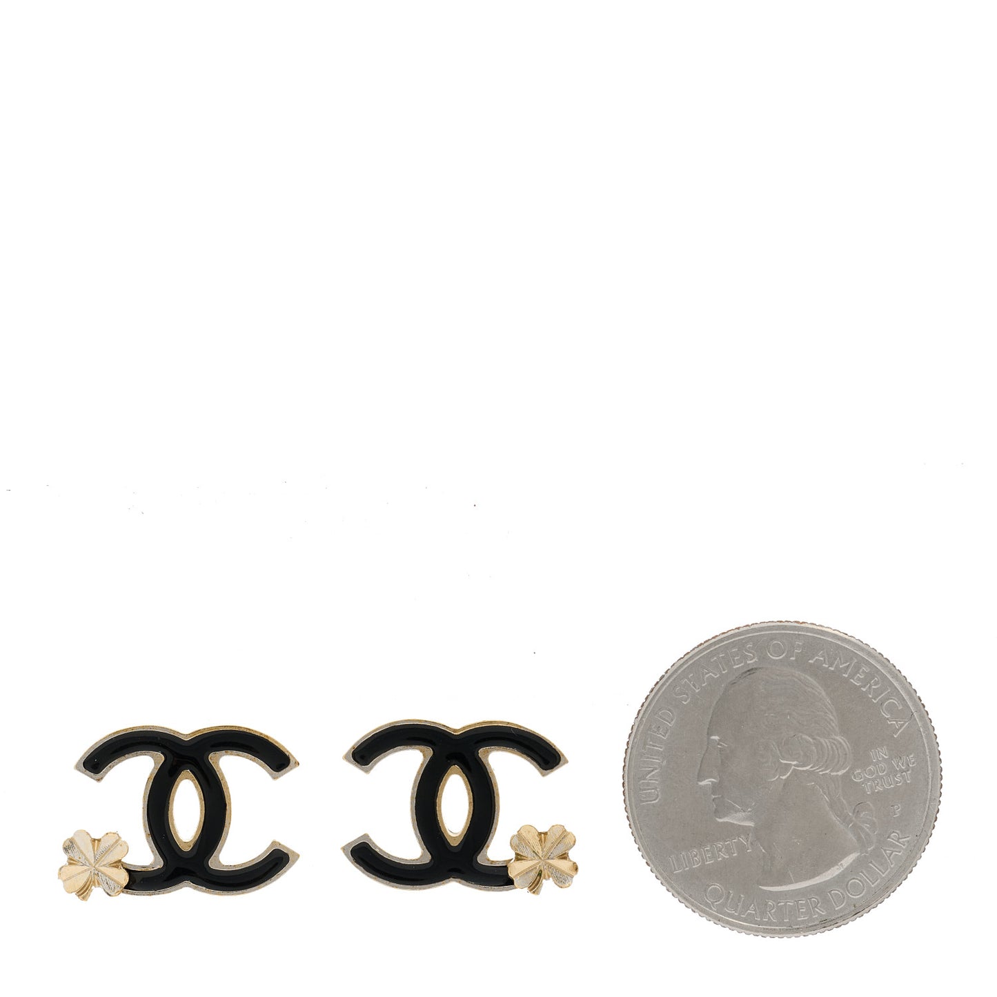 Enamel CC Clover Earrings Black Gold