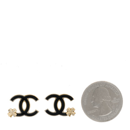 Chanel Enamel CC Clover Earrings Black Gold 2 of 5
