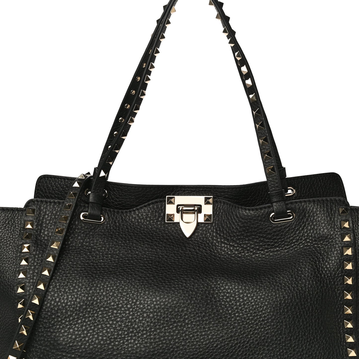 Pebbled Calfskin Medium Rockstud Tote Black