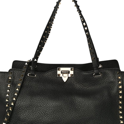 Valentino Garavani Pebbled Calfskin Medium Rockstud Tote Black 7 of 10