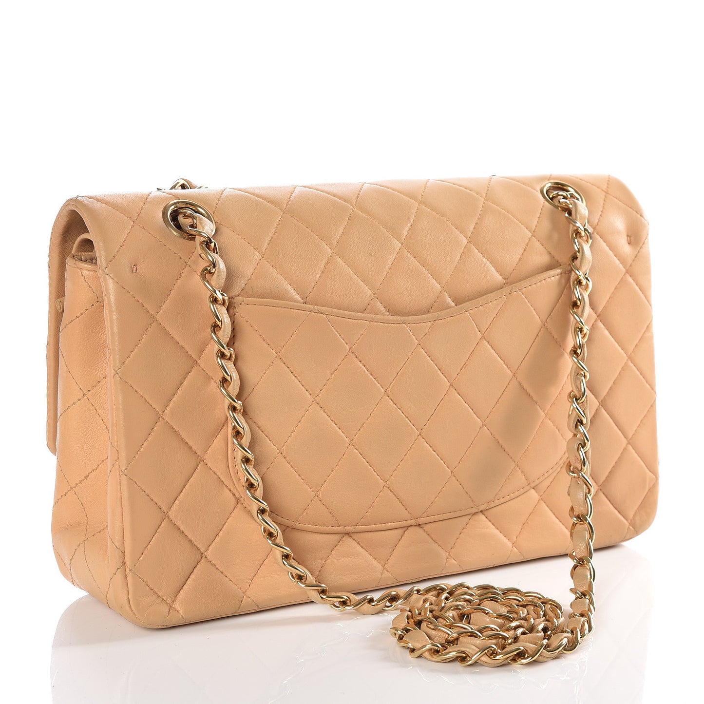 Lambskin Quilted Medium Double Flap Beige