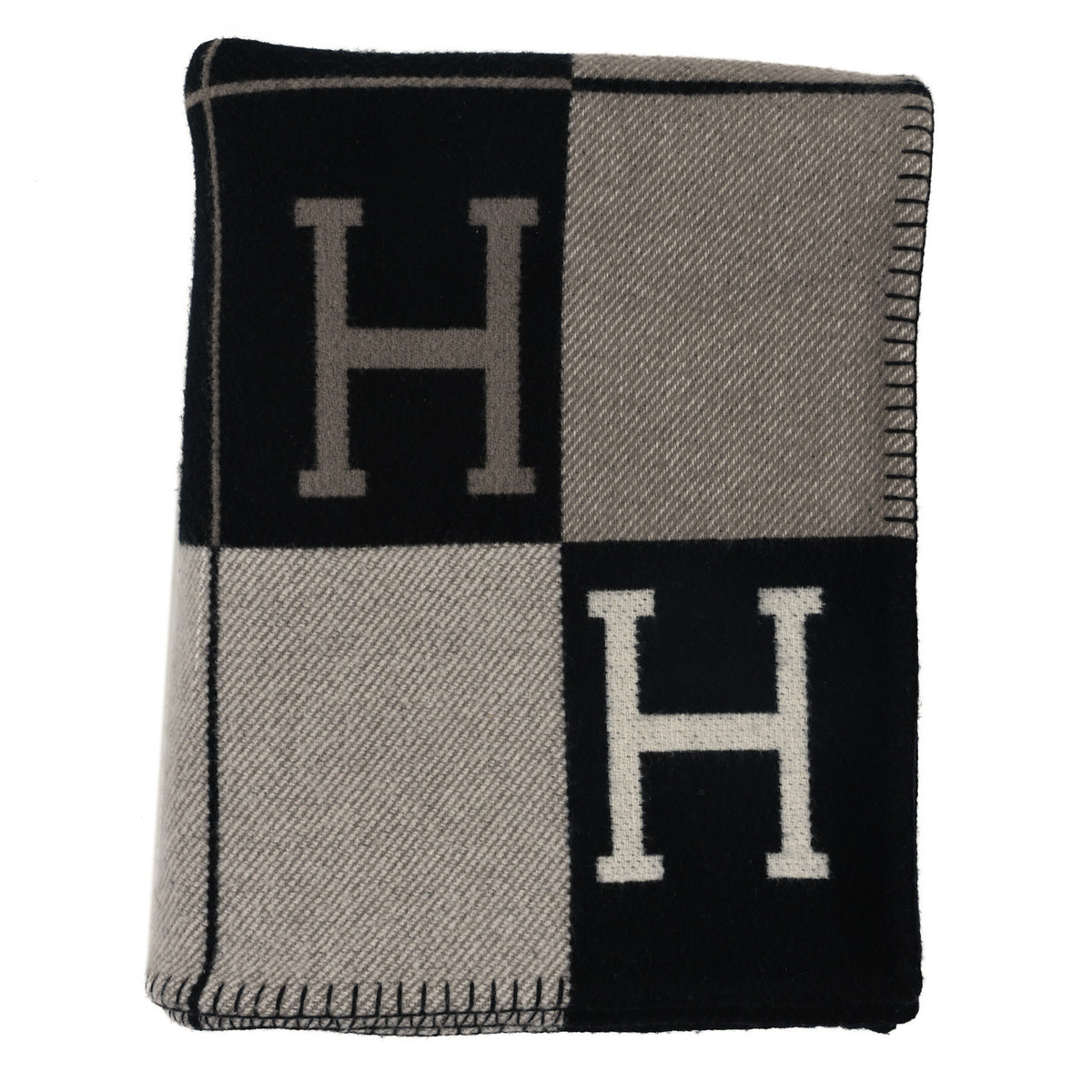Hermes Wool Cashmere Avalon III Blanket Ecru Black 1 of 3