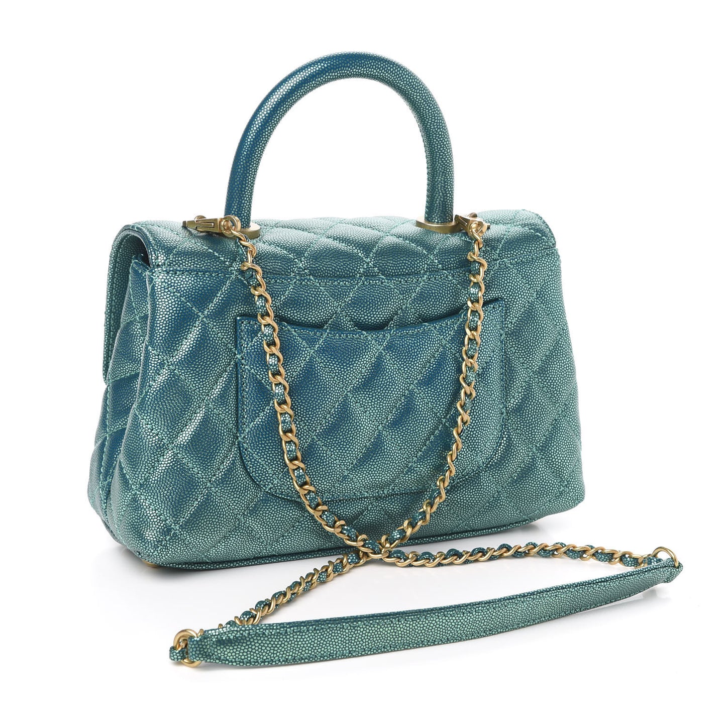 Metallic Caviar Quilted Mini Coco Handle Flap Blue