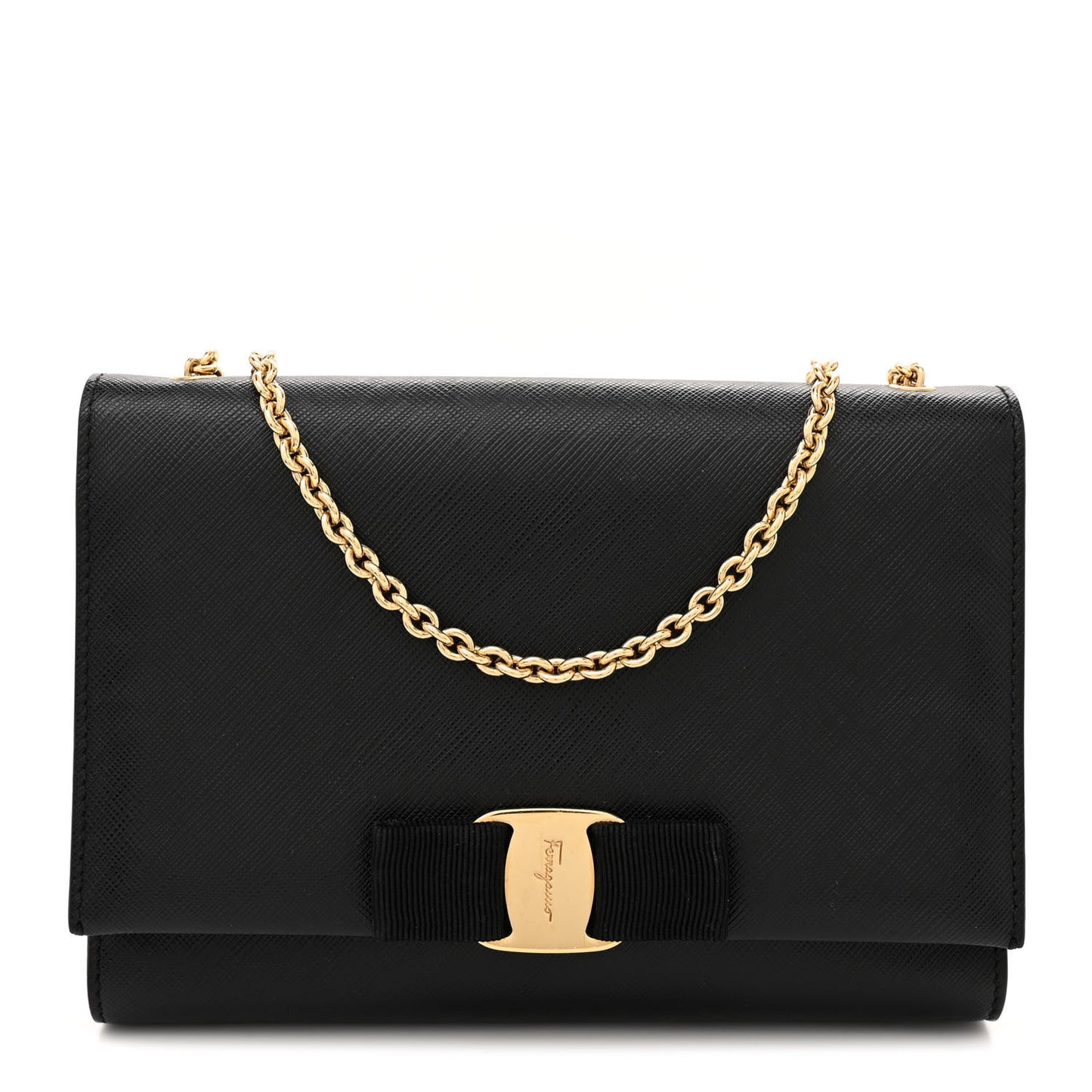 Hammered Calfskin Mini Miss Vara Bow Chain Bag Black