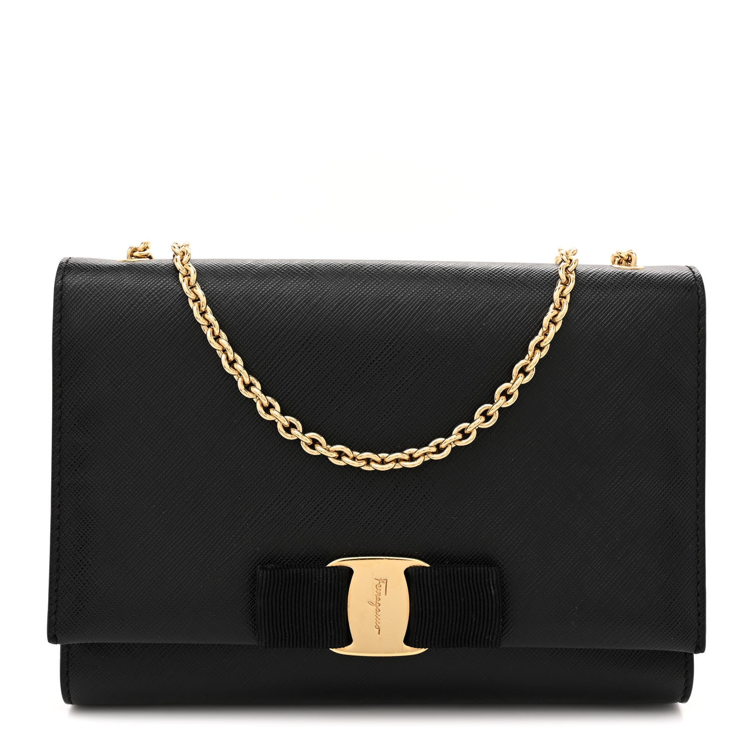 Salvatore Ferragamo Hammered Calfskin Mini Miss Vara Bow Chain Bag Black 1 of 10