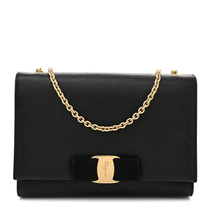 Salvatore Ferragamo Hammered Calfskin Mini Miss Vara Bow Chain Bag Black 1 of 10