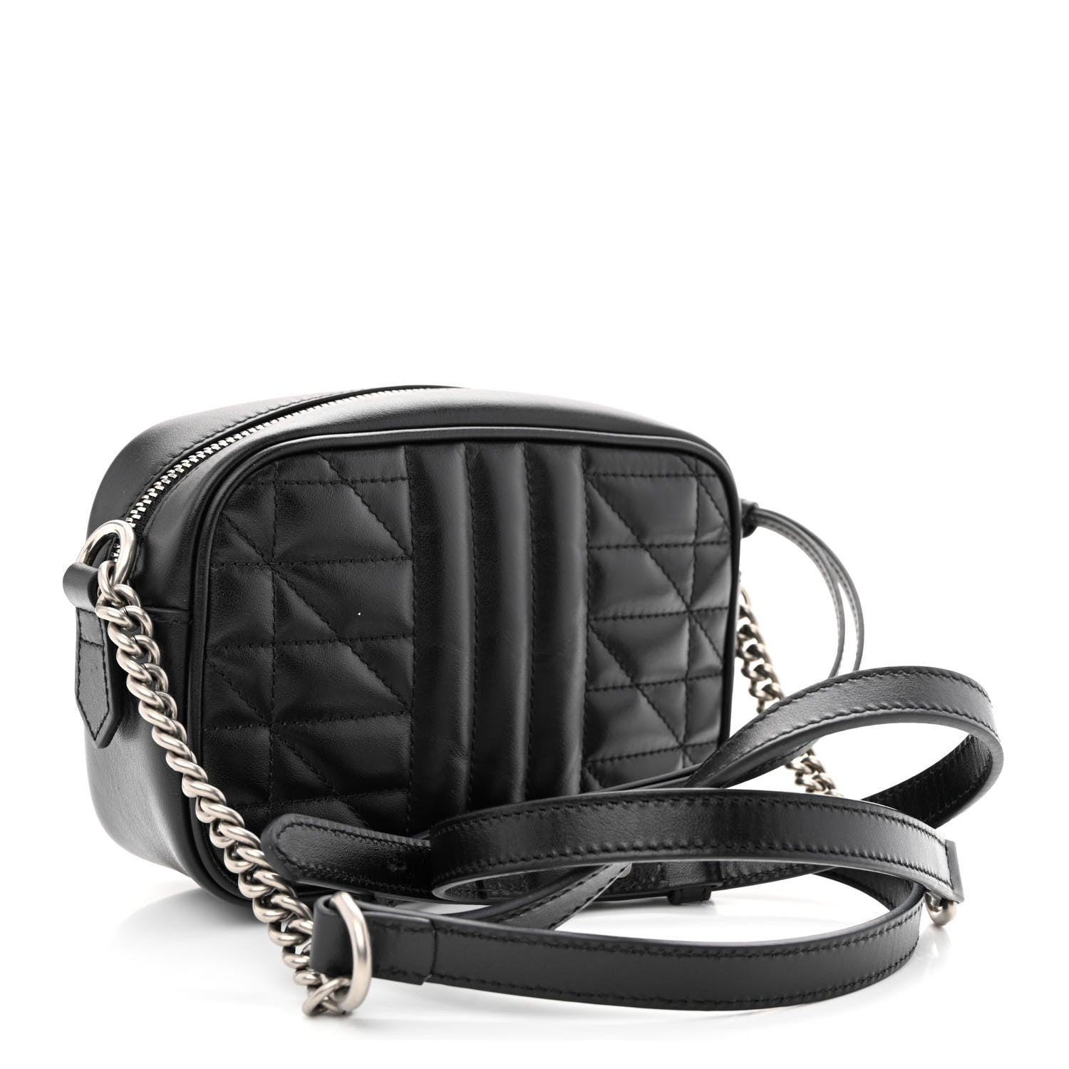 Gucci Calfskin Matelasse Aria Mini GG Marmont Chain Shoulder Bag Black 3 of 10