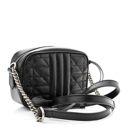 Gucci Calfskin Matelasse Aria Mini GG Marmont Chain Shoulder Bag Black 3 of 10