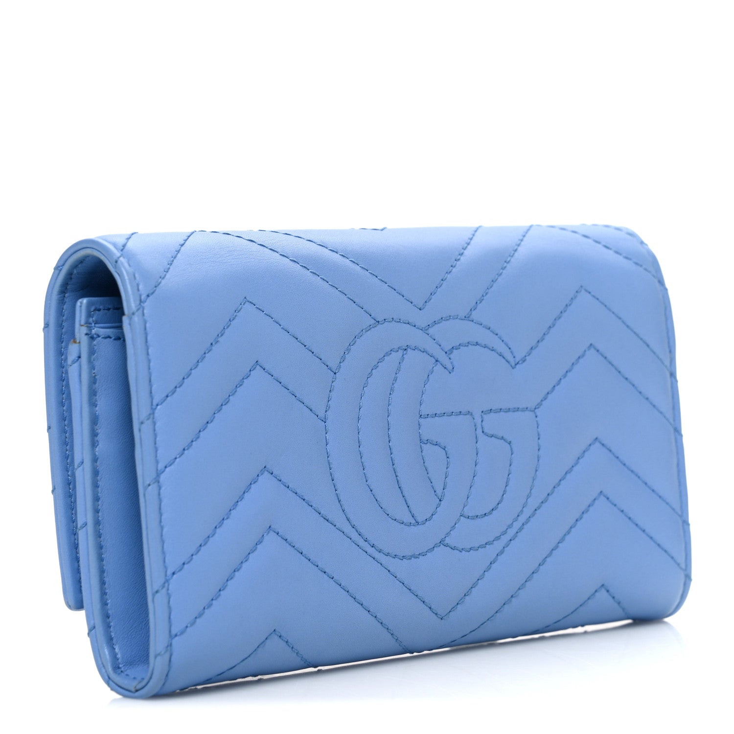 Gucci Calfskin Matelasse GG Marmont Continental Wallet Clear Sky