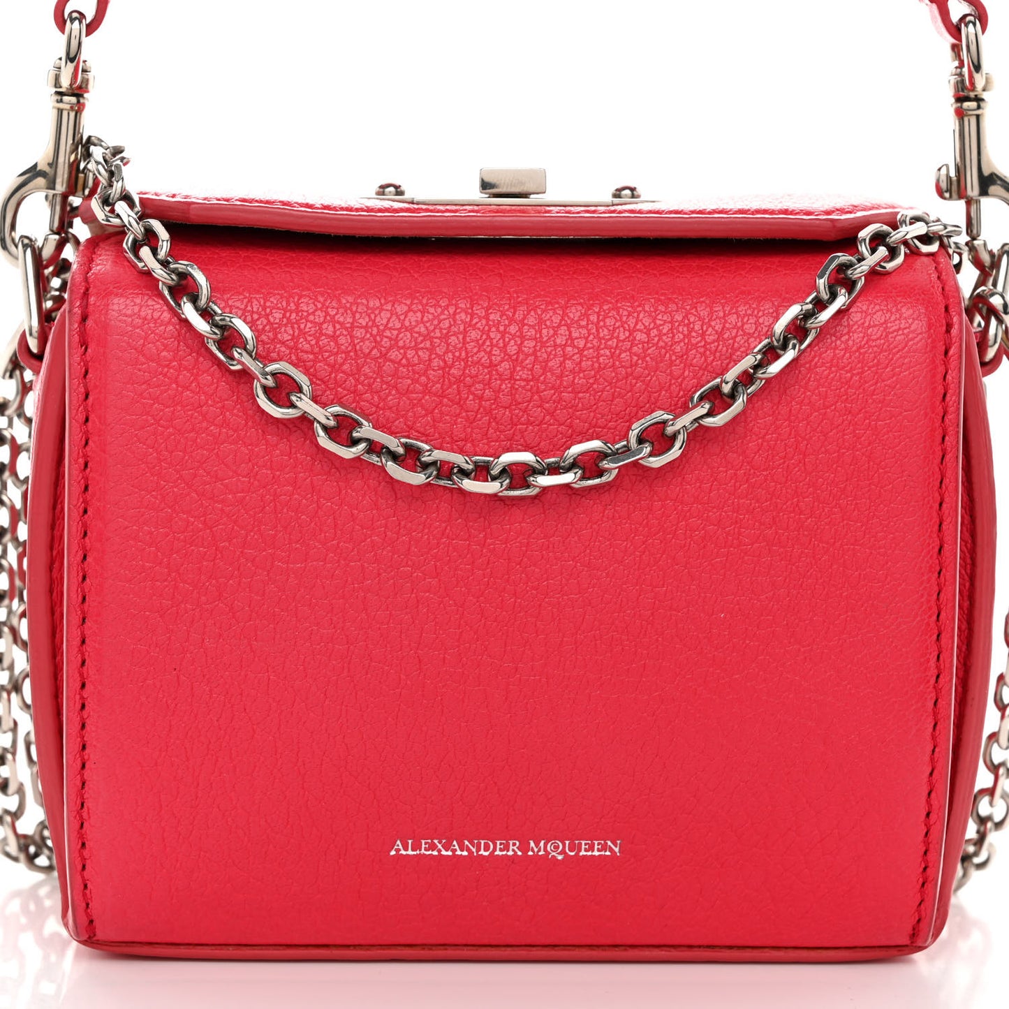 Silky Amish Grain Calfskin Box Shoulder Bag 19 Red