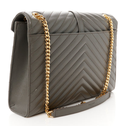 Saint Laurent Grain De Poudre Matelasse Chevron Large Monogram Satchel Earth 3 of 11
