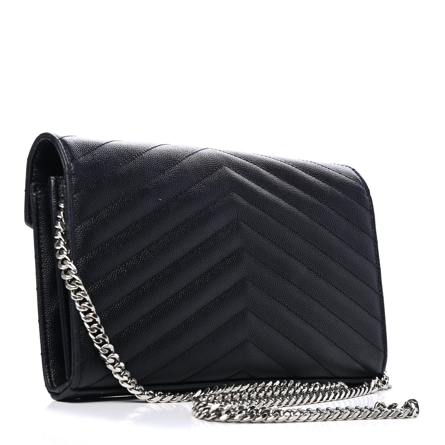 Grain De Poudre Matelasse Chevron Monogram Chain Wallet Black