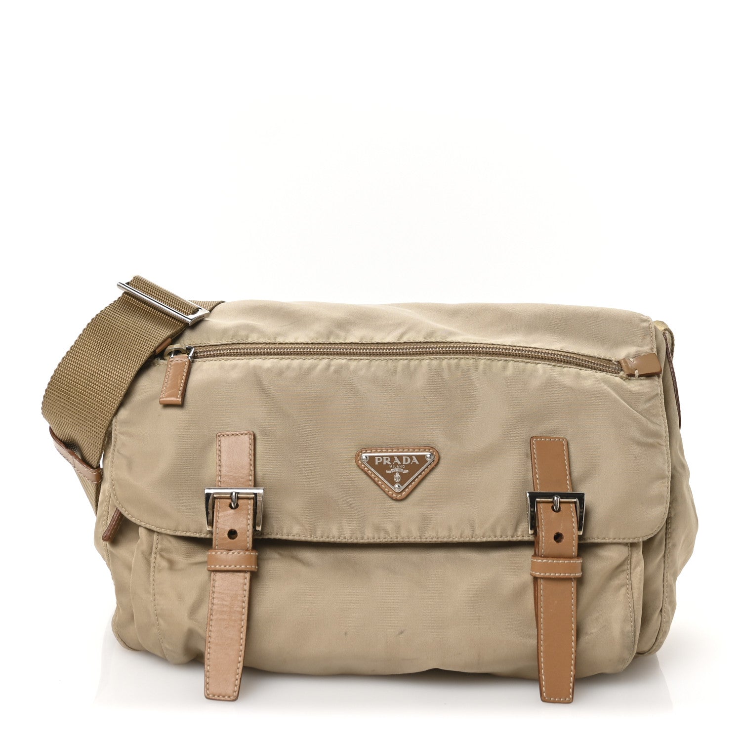 Prada Re-Nylon Vela Saffiano Pocket Double Buckle Messenger Shoulder Bag Cammeo 1 of 11