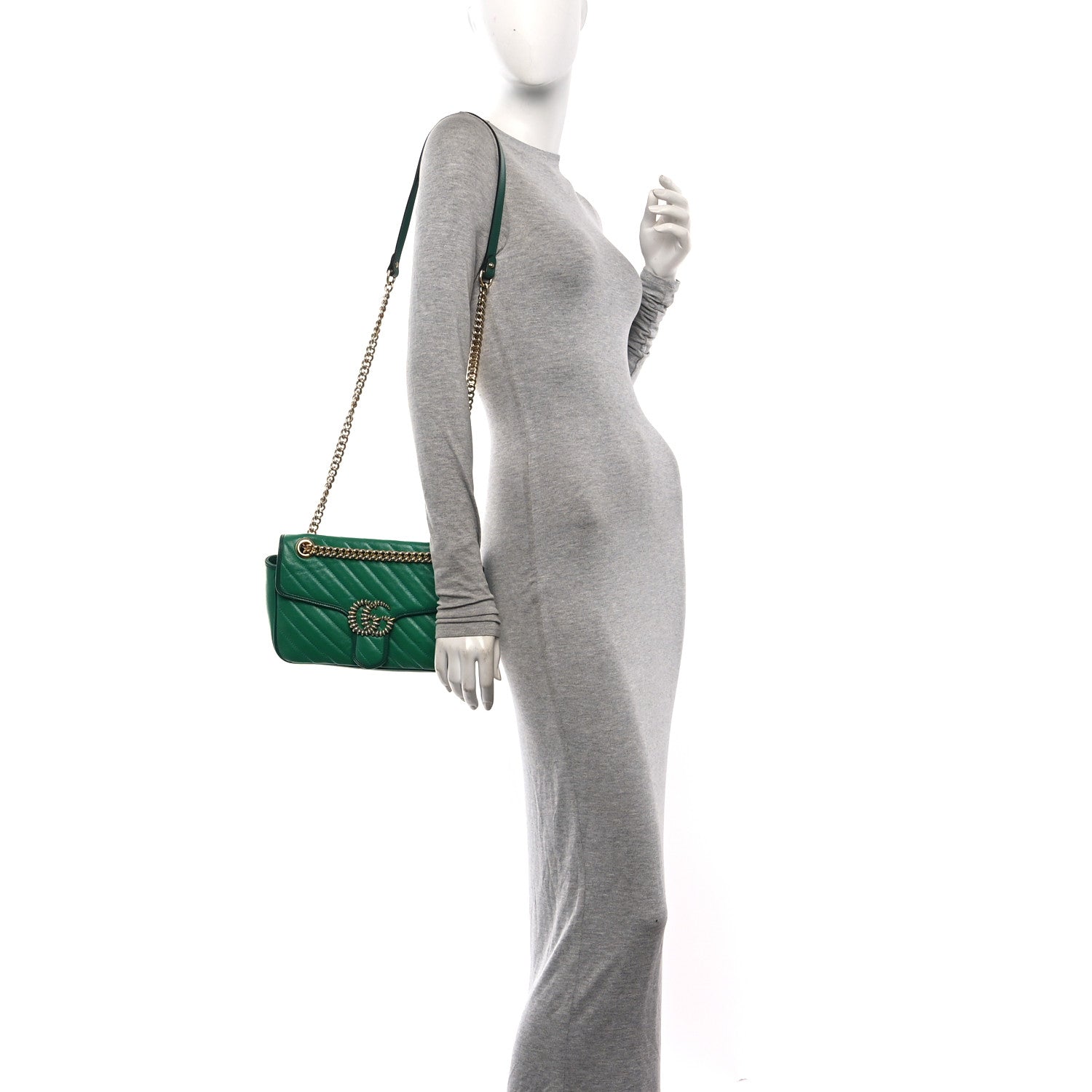 Gucci Azalea Calfskin Enamel Matelasse Diagonal Small Torchon GG Marmont Shoulder Bag New Shamarock Emerald 2 of 10