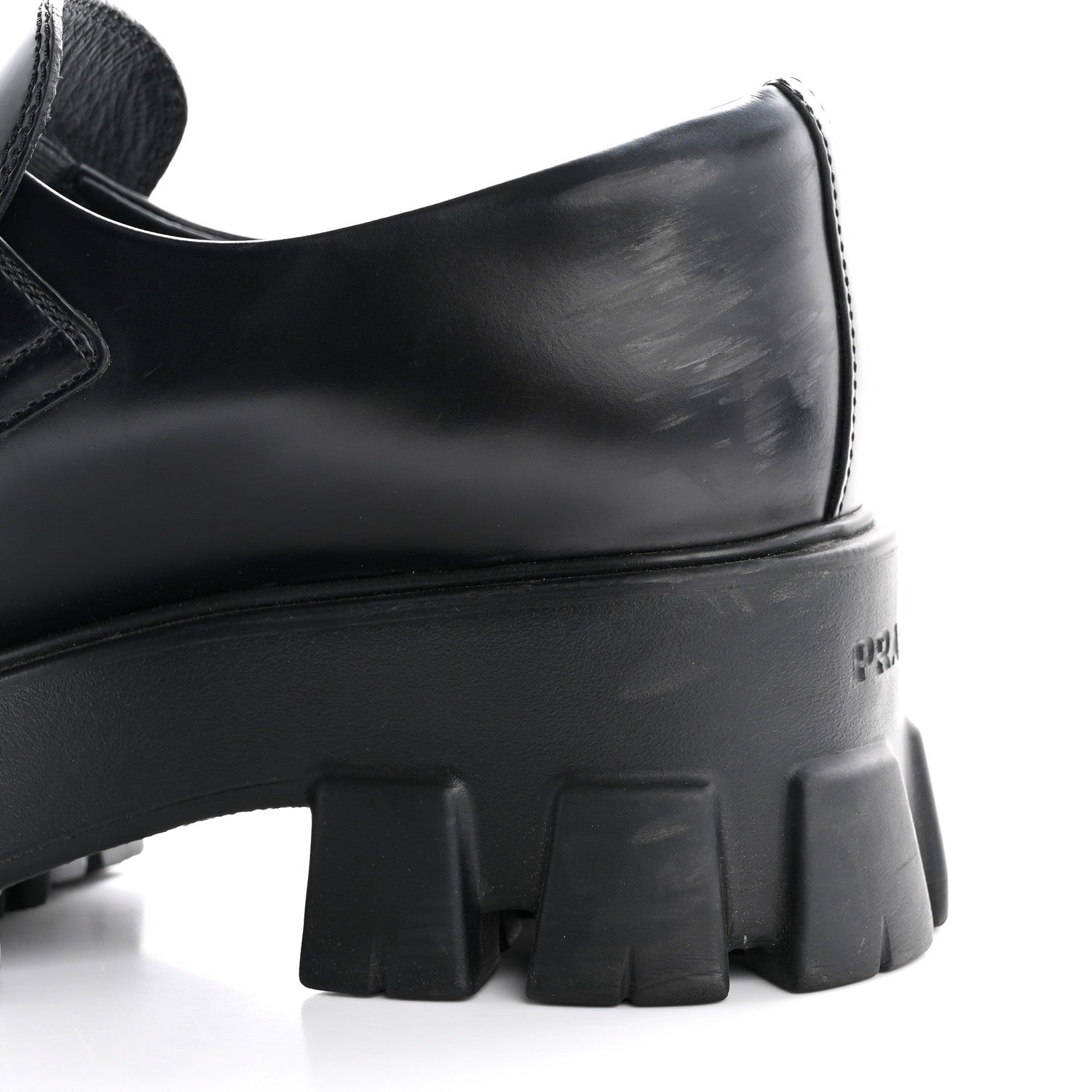 Prada Spazzolato Rois Metal Triangle Logo Monolith 55mm Loafers 36 Black 11 of 12