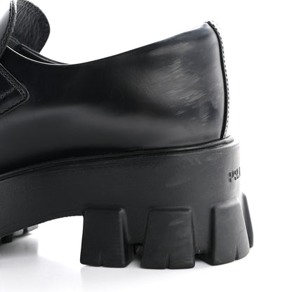 Prada Spazzolato Rois Metal Triangle Logo Monolith 55mm Loafers 36 Black 11 of 12