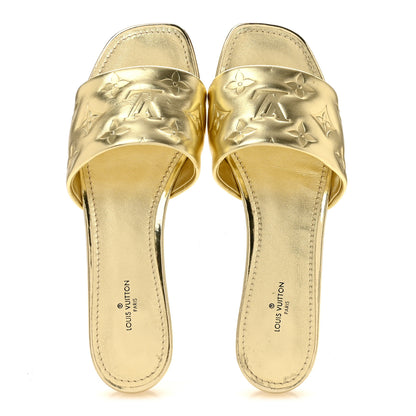 Louis Vuitton Metallic Lambskin Embossed Monogram Revival Flat Mules 38 Gold 2 of 10