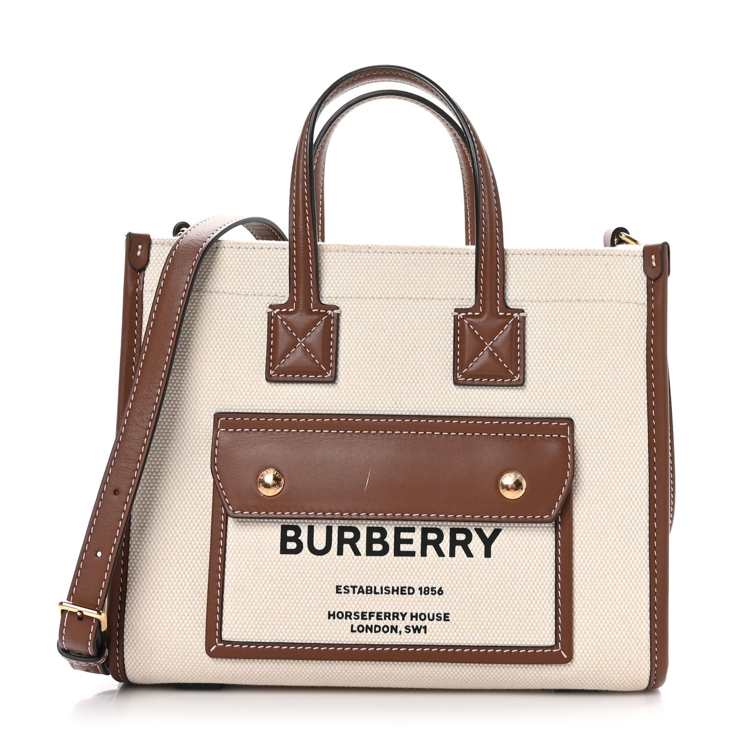 Canvas Smooth Calfskin Mini Two Tone Freya Tote Brown