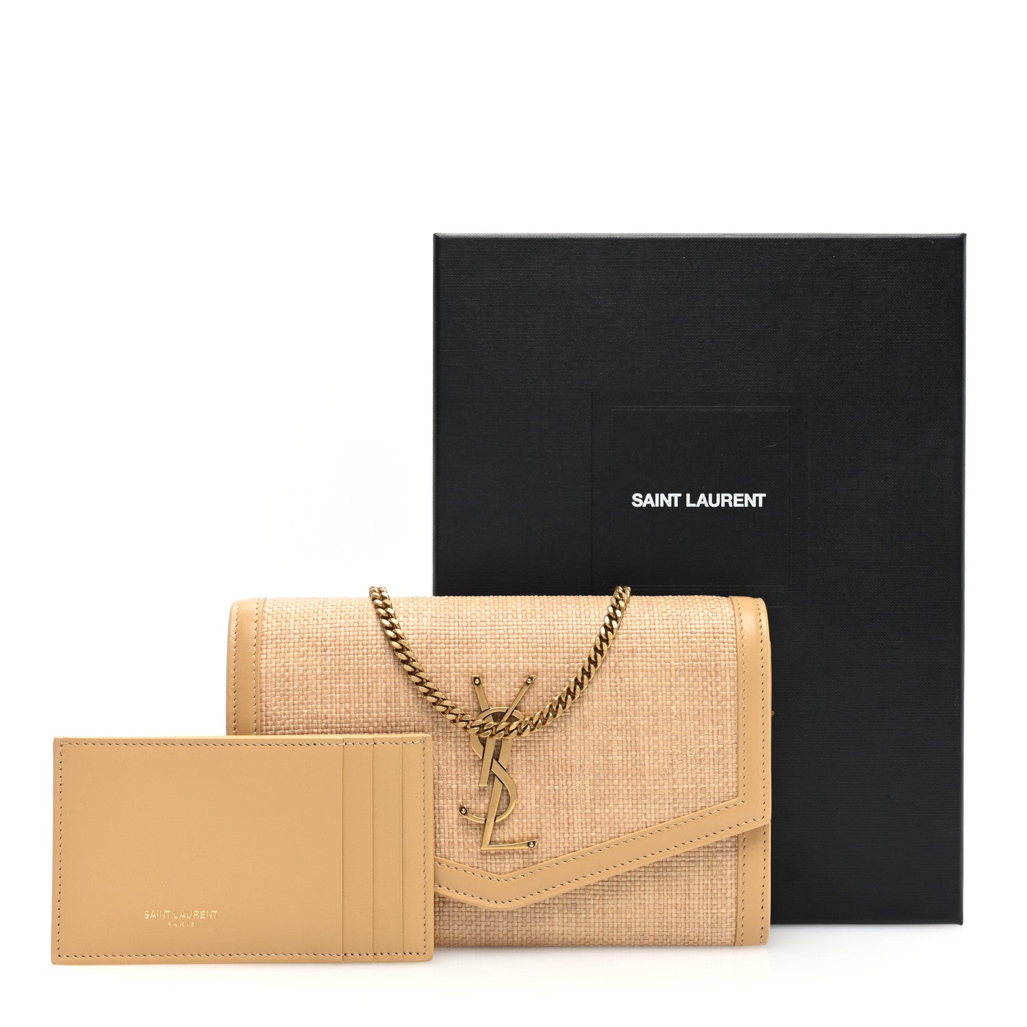 Saint Laurent Micro Raffia Monogram Uptown Chain Wallet Natural Hay Blush 11 of 11