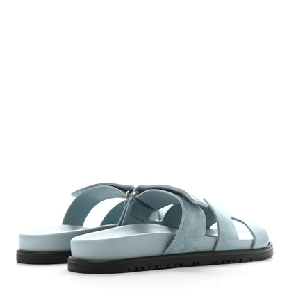 Hermes Suede Goatskin Womens Chypre Sandals 37 Vert d'eau 3 of 12