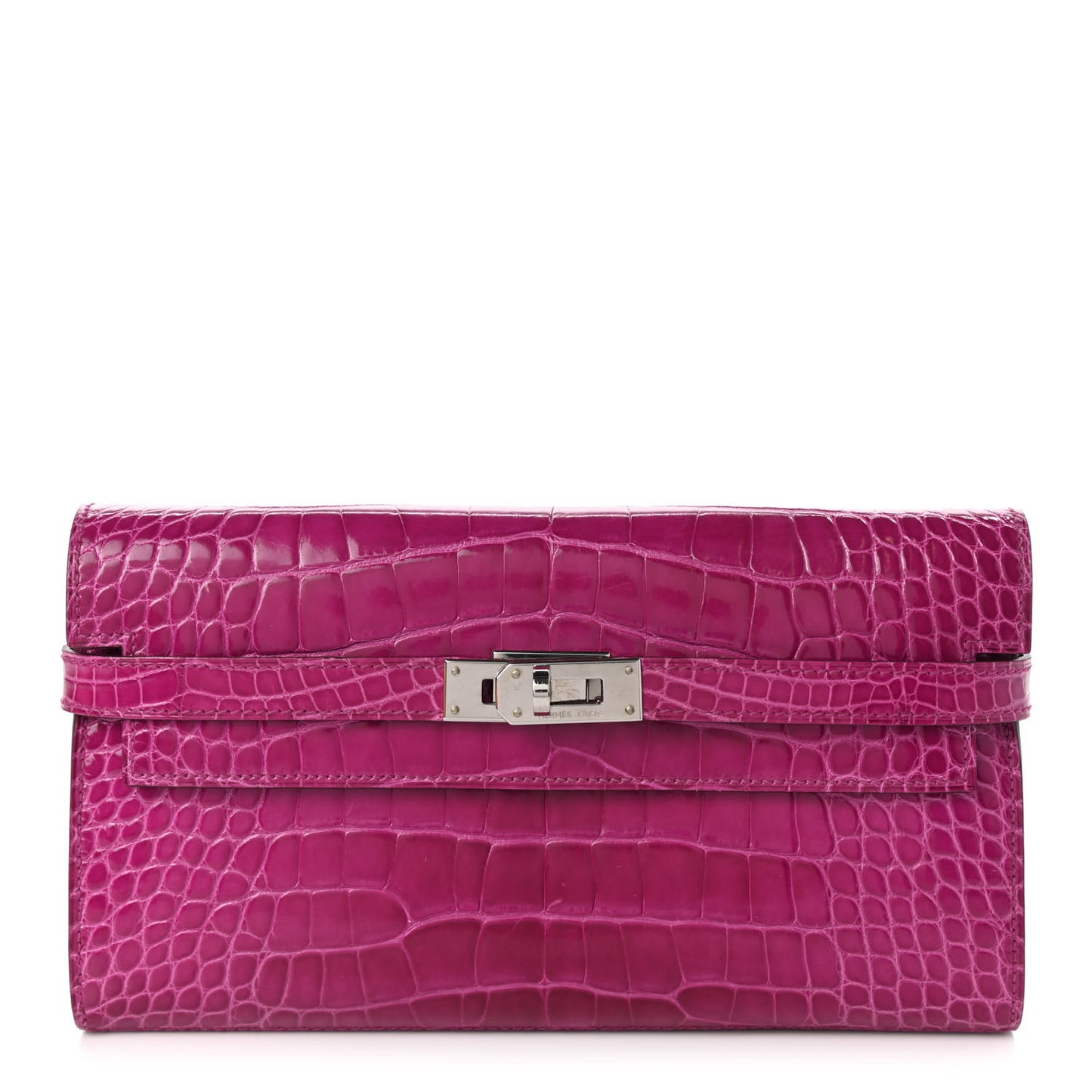 Shiny Alligator Kelly Longue Wallet Rose Scheherazade