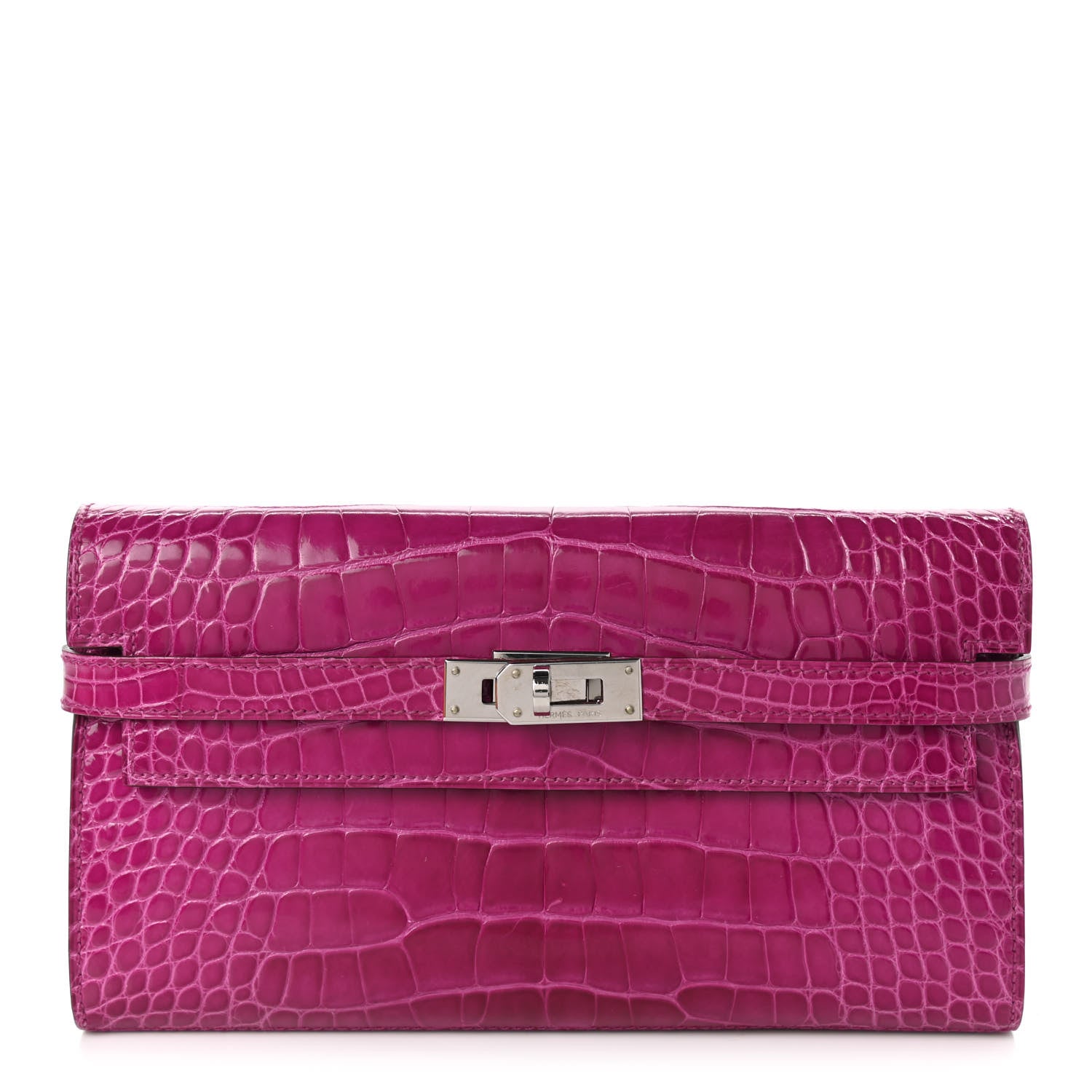 Hermes Shiny Alligator Kelly Longue Wallet Rose Scheherazade 1 of 9
