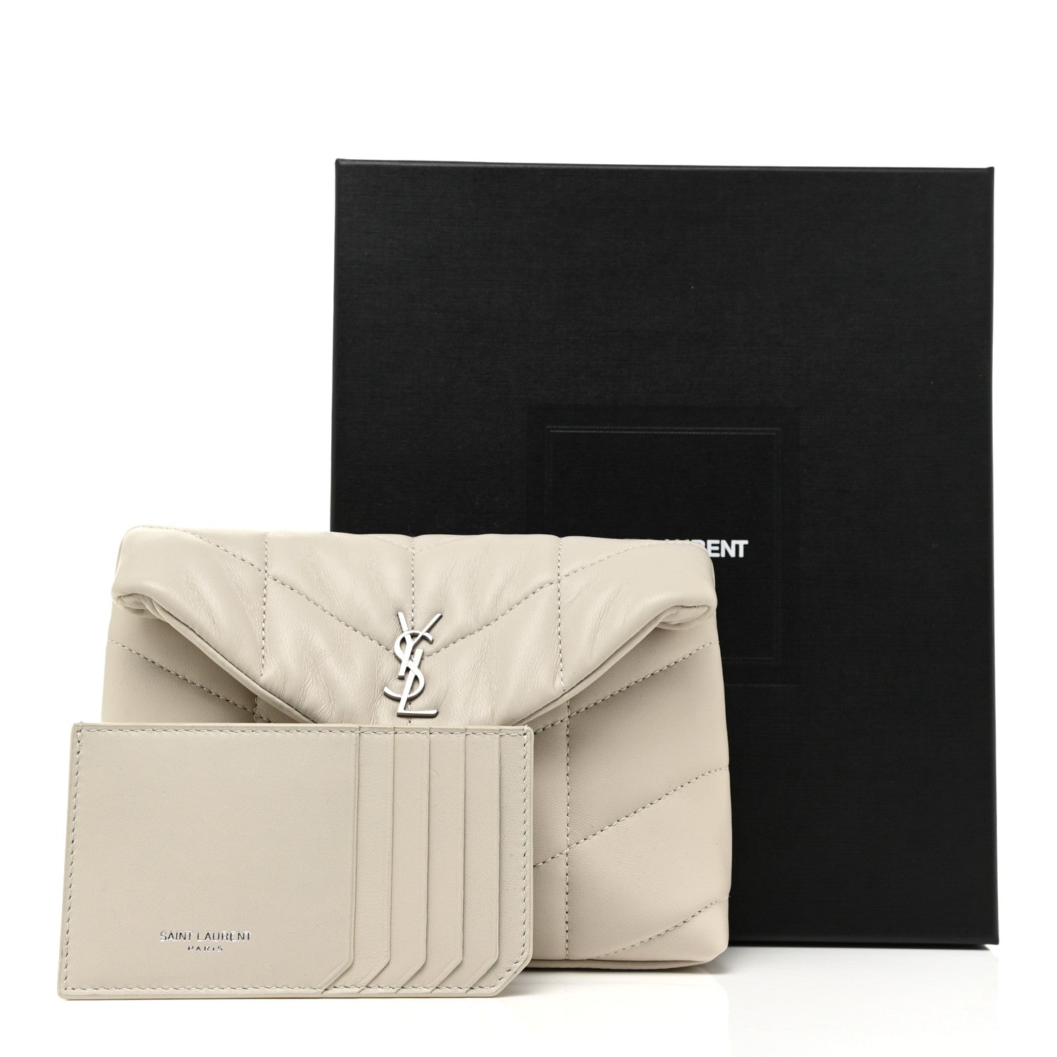 Saint Laurent Lambskin Monogram Loulou Puffer Pouch Clutch Crema Soft 13 of 13