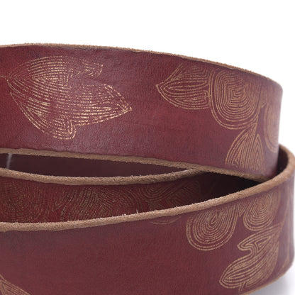 Gucci Faded Calfskin Leaf Print Double G 40mm Belt 100 40 Hibiscus Red Gold 5 of 5