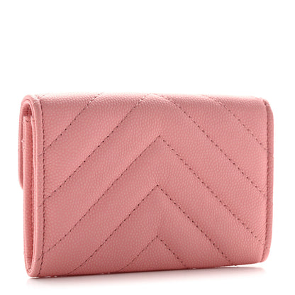 Chanel Caviar Chevron Quilted Flap Card Holder Pink 3 of 10
