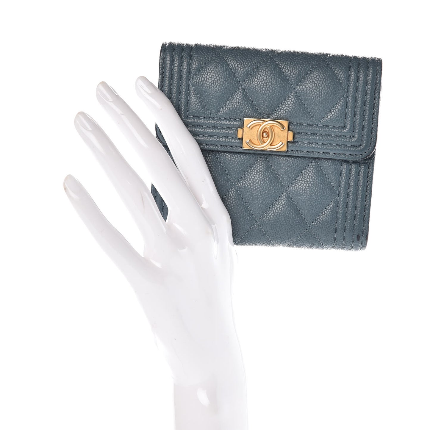 Caviar Quilted Compact Boy Wallet Blue