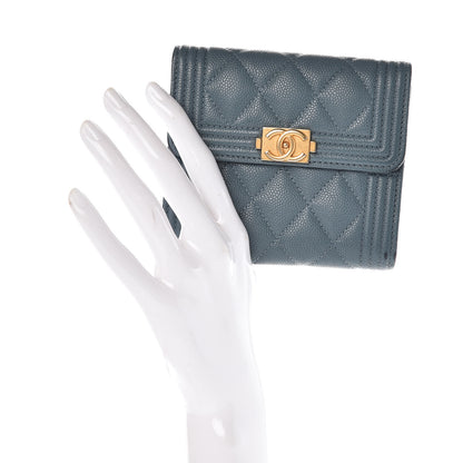 Chanel Caviar Quilted Compact Boy Wallet Blue 2 of 14