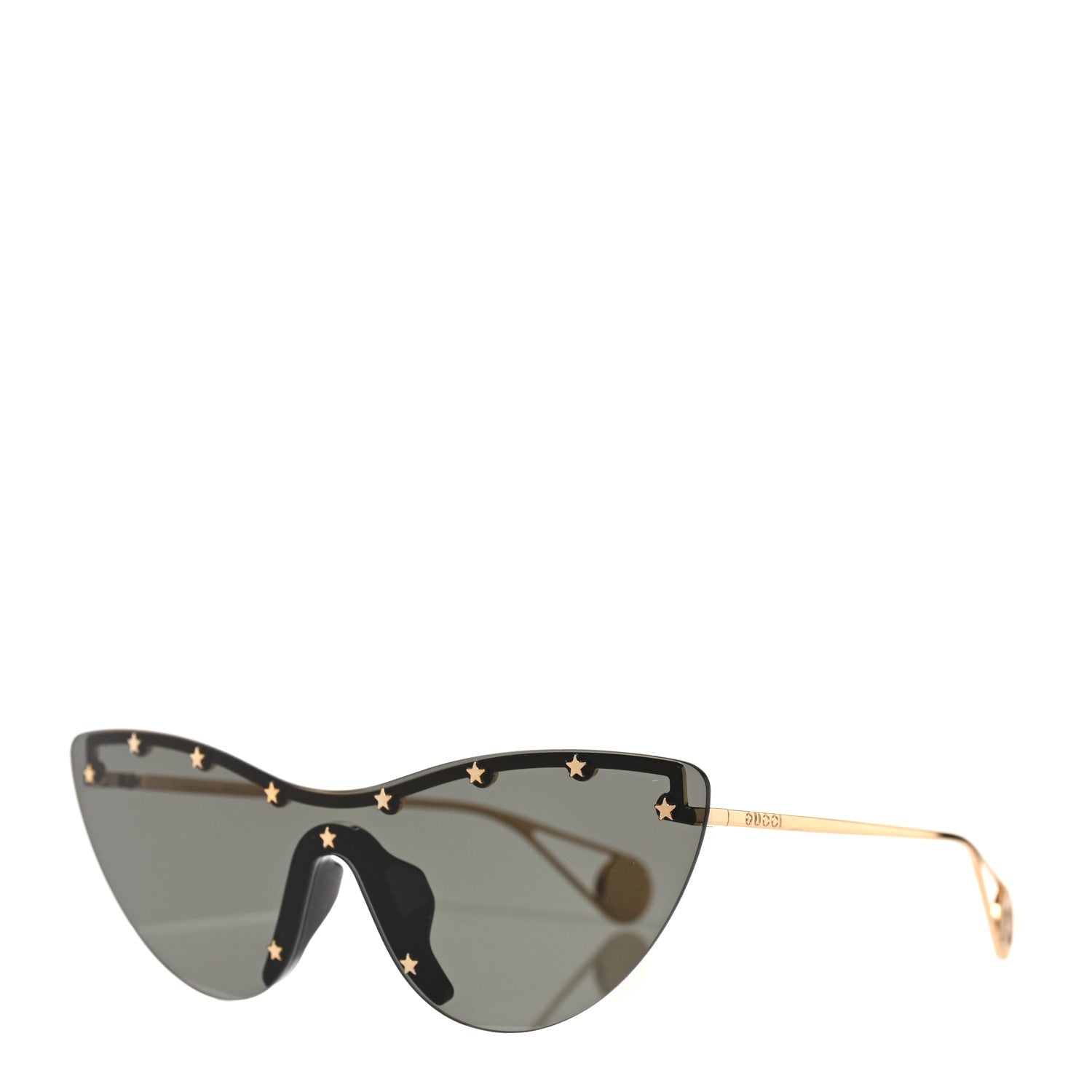 Gucci Metal Rimless Star Studded 90mm Cat Eye GG0666S Sunglasses Black Gold 1 of 7