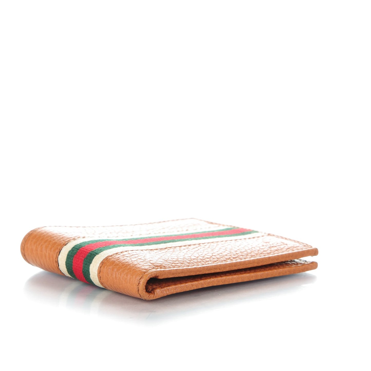 Pebbled Calfskin Web Bi-Fold Wallet Tan