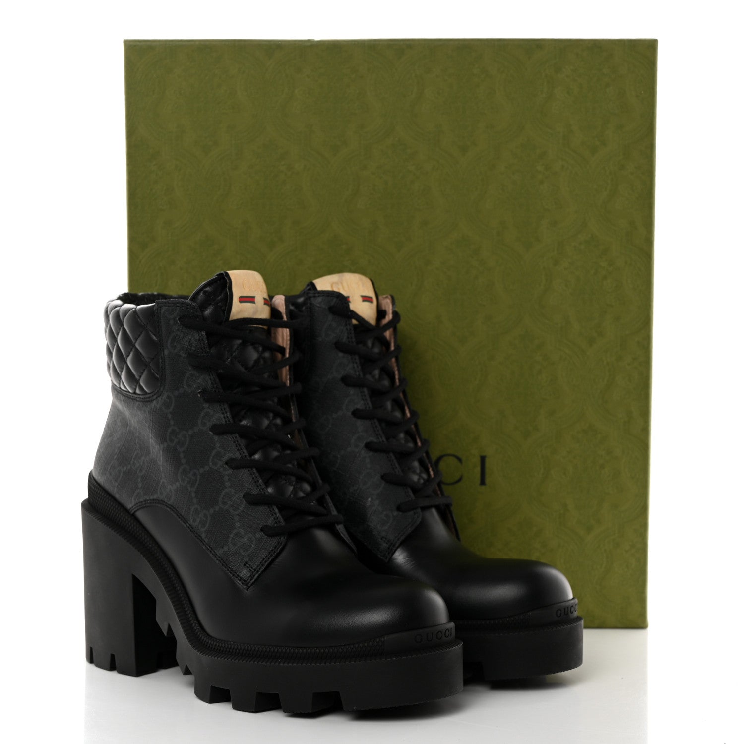 Gucci Apollo Calfskin GG Supreme Nappa Samoa Quilted Lace Up Ankle Boots 39.5 Black 9 of 9