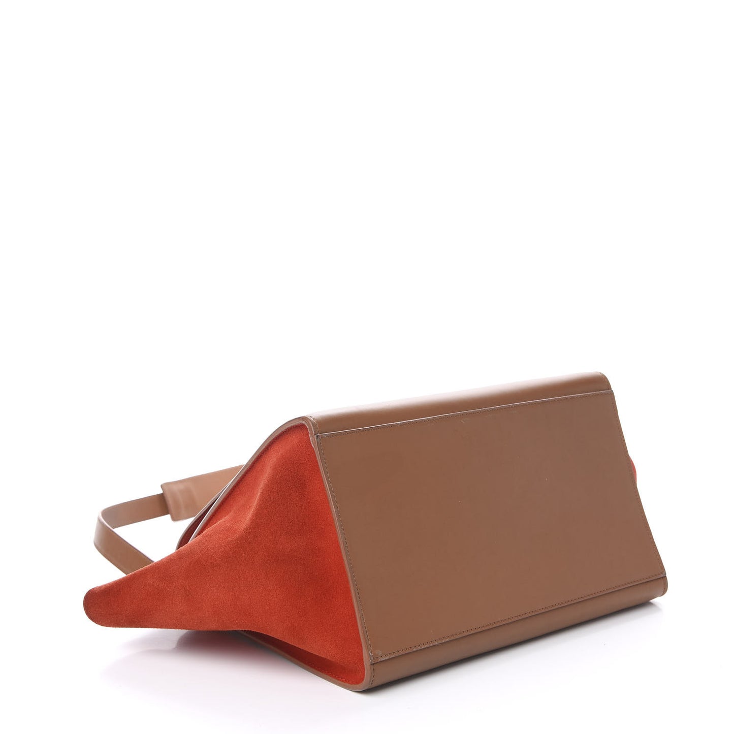 Natural Calfskin Suede Medium Bi-Color Trapeze Tan