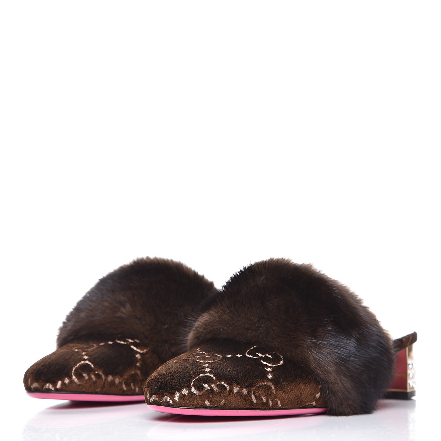 Mink Velvet GG Monogram Candy Mules 41 Scan Brown Brown