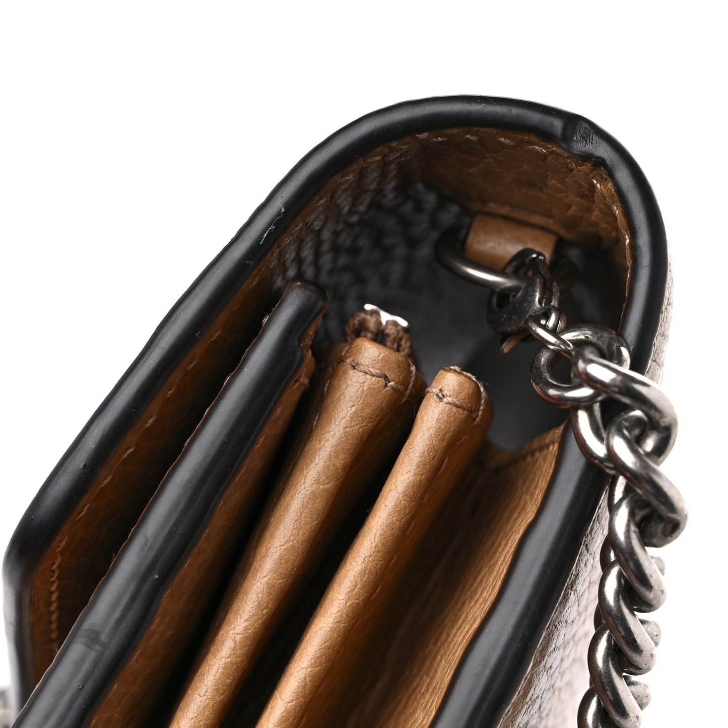 Dollar Calfskin Crystal Mini Dionysus Chain Wallet Natural Tan Black Diamond