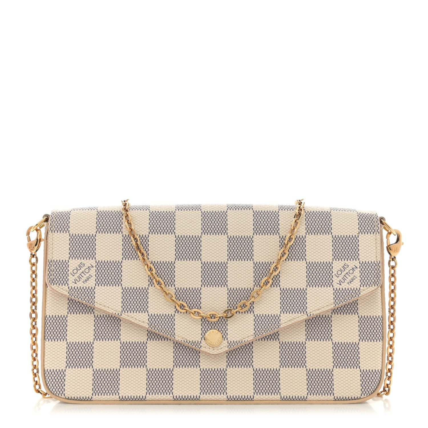 Louis Vuitton Damier Azur Pochette Felicie Chain Wallet Rose Ballerine 1 of 12
