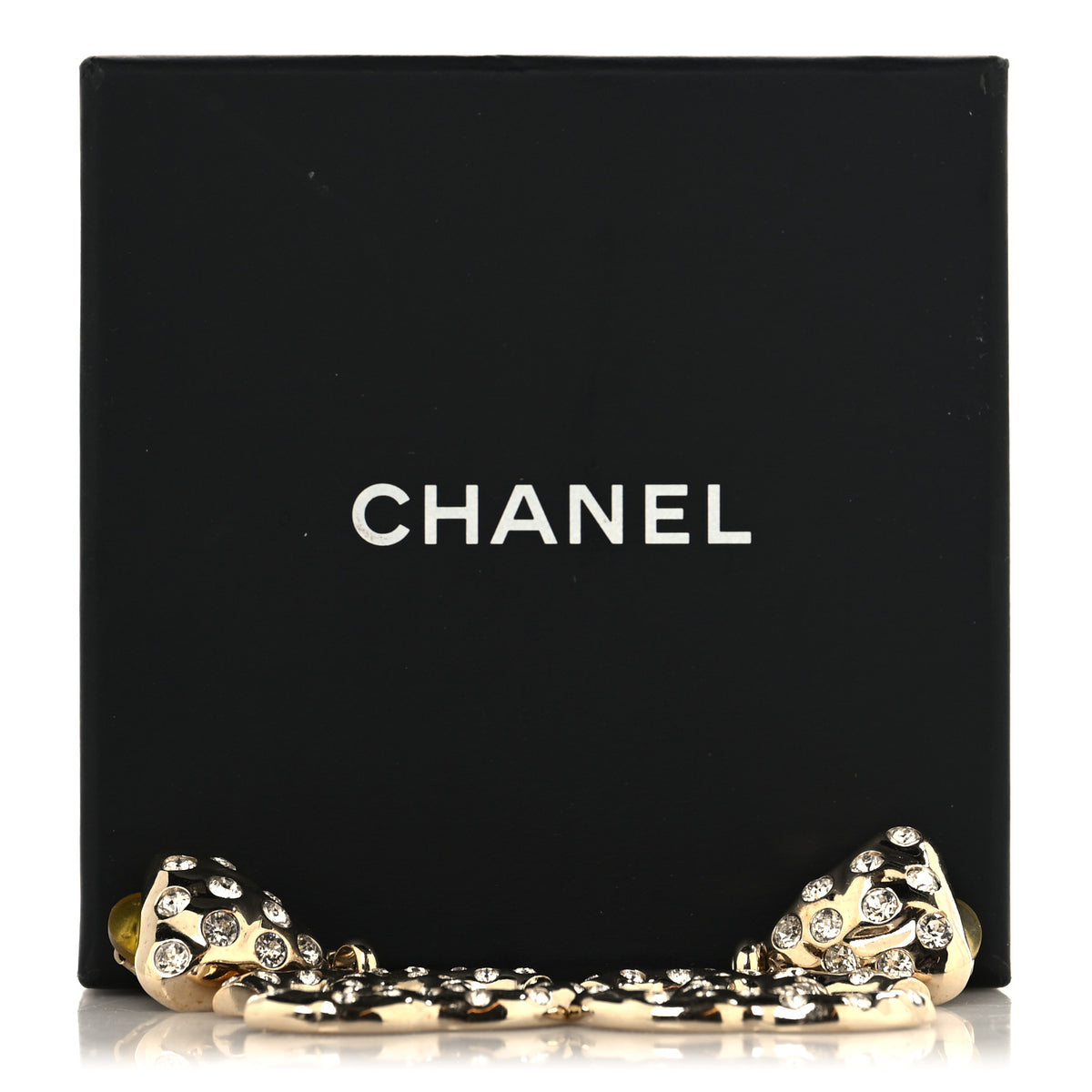Crystal CC Drop Clip On Earrings Gold